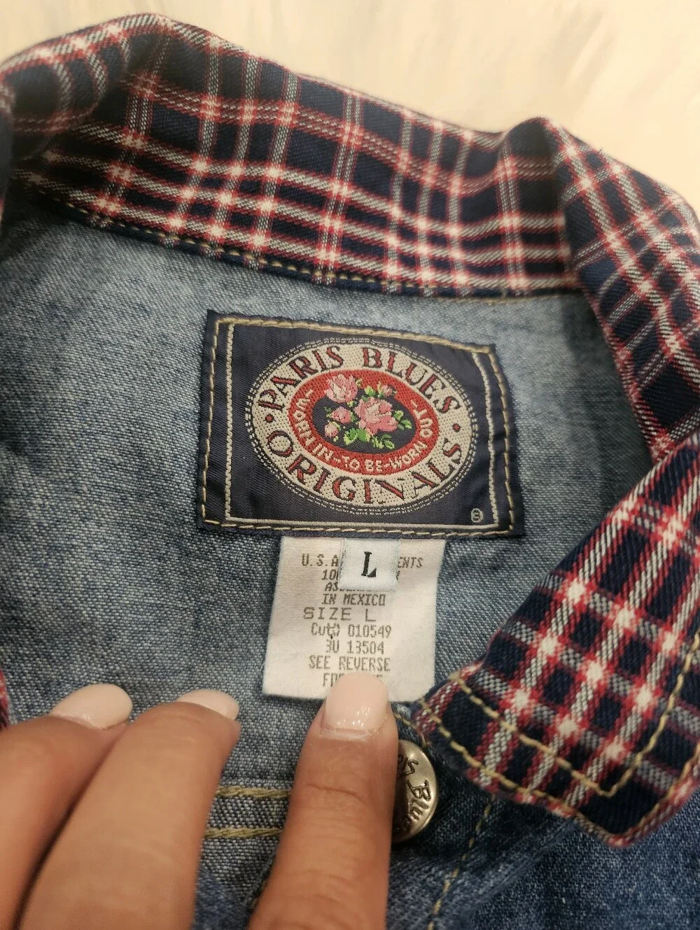Vintage Paris Blues Denim Crop Jacket with Plaid Lining